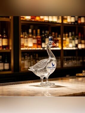 New inbox collectors  Clear Goose-Shaped Vodka Bottle - Clear with Blue Label